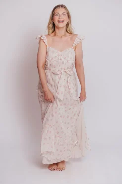 Online Worth Collective Rosamund Bustier-Style Maxi Dress in Blush Pink Floral - Inclusive Siz