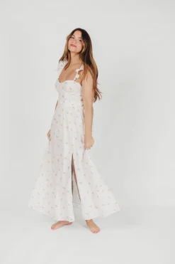 Outlet Worth Collective Rosamund Bustier-Style Maxi Dress in White/Orange Floral - Inclusive S