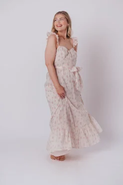 Online Worth Collective Rosamund Bustier-Style Maxi Dress in Blush Pink Floral - Inclusive Siz