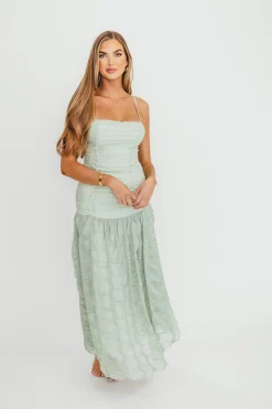 Online Worth Collective Rosie Ruched Maxi Dress in Mint