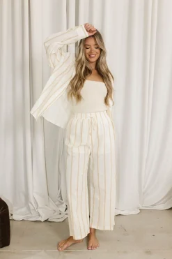 Outlet Worth Collective Rowan Pants in Beige Stripe