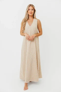 Clearance Worth Collective Ruthie Gingham Maxi Dress in Honey *PRE-ORDER*