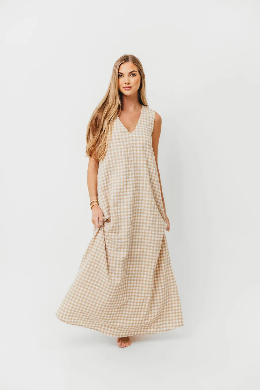 Clearance Worth Collective Ruthie Gingham Maxi Dress in Honey *PRE-ORDER*