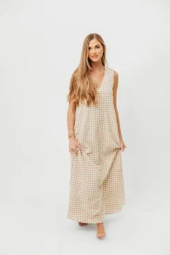Clearance Worth Collective Ruthie Gingham Maxi Dress in Honey *PRE-ORDER*