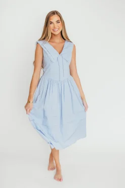 Clearance Worth Collective Sailor 100% Cotton Collared Midi Dress in Blue