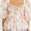 Outlet Worth Collective Saint Malo Floral Smocked Top in Peach