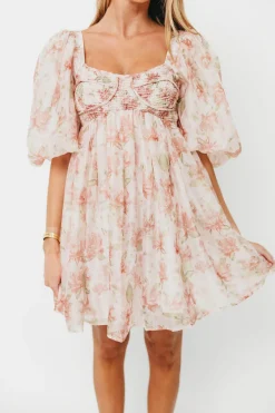 Discount Worth Collective Saint Malo Floral Smocked Mini Dress in Peach