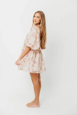 Discount Worth Collective Saint Malo Floral Smocked Mini Dress in Peach