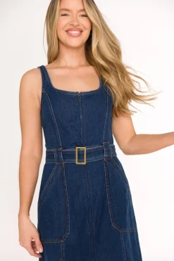 Best Worth Collective Samantha Belted Midi Dress in Denim