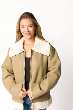 Sale Worth Collective Sammy Vegan Leather and Shearling Jacket in Sandstone