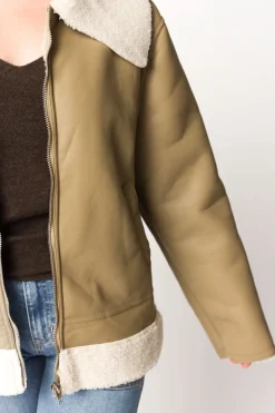 Sale Worth Collective Sammy Vegan Leather and Shearling Jacket in Sandstone