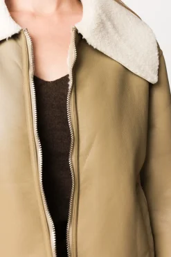 Sale Worth Collective Sammy Vegan Leather and Shearling Jacket in Sandstone