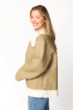 Sale Worth Collective Sammy Vegan Leather and Shearling Jacket in Sandstone