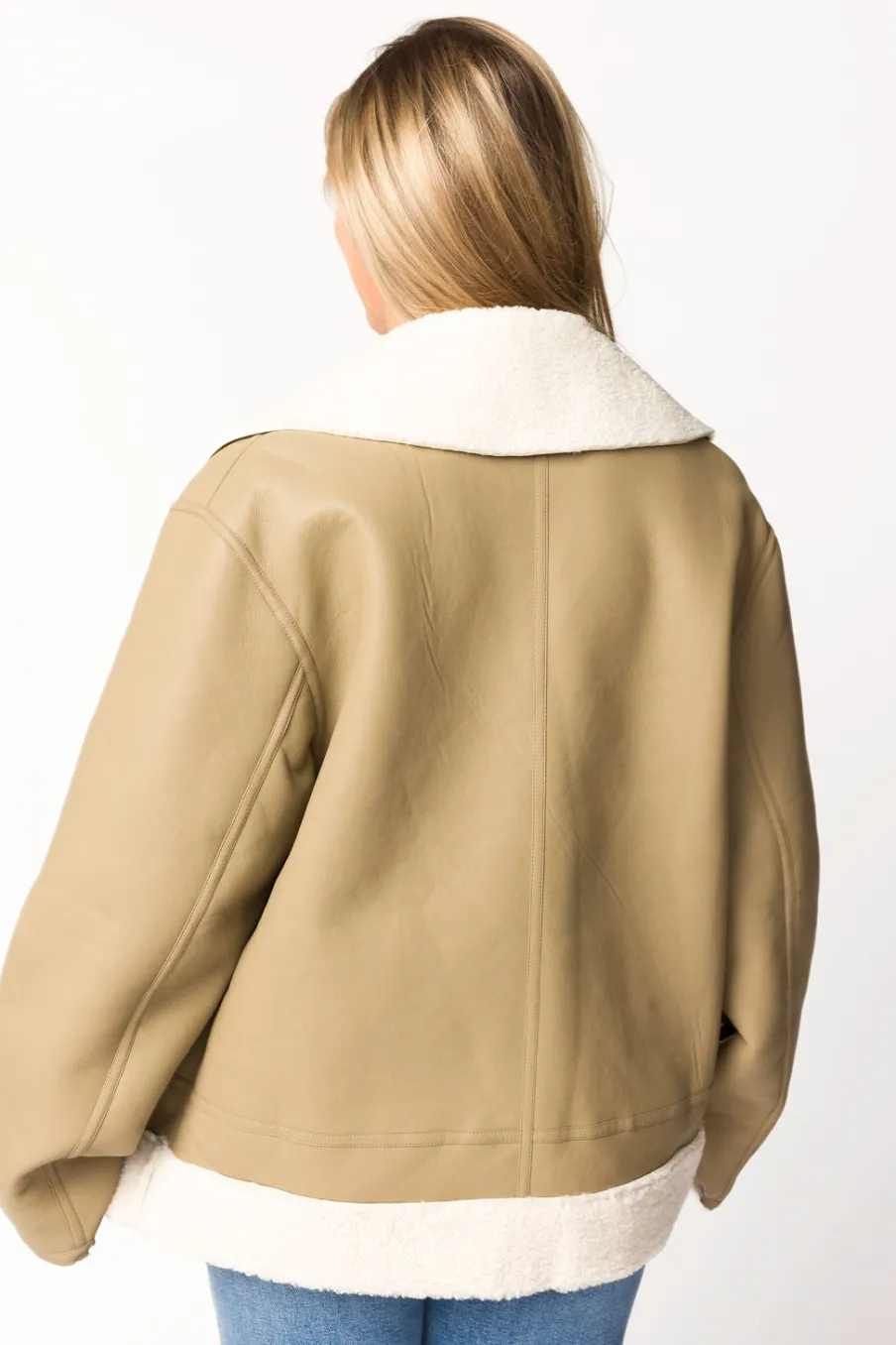 Sale Worth Collective Sammy Vegan Leather and Shearling Jacket in Sandstone