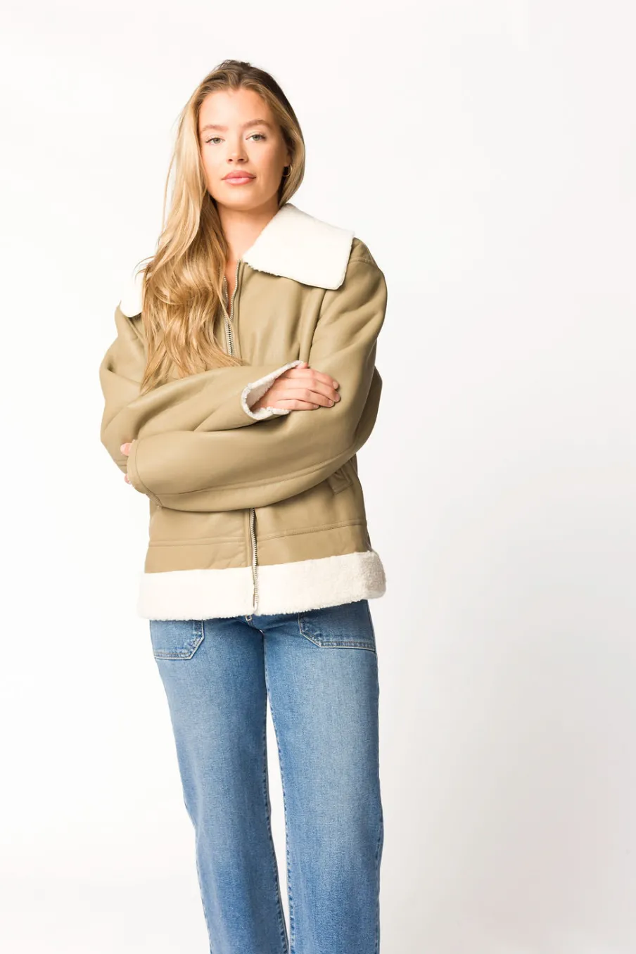 Sale Worth Collective Sammy Vegan Leather and Shearling Jacket in Sandstone