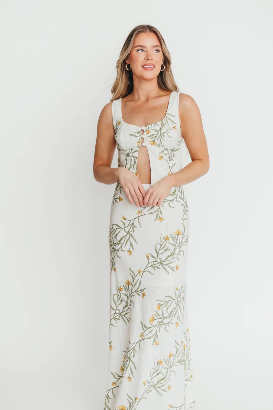 New Worth Collective Sawyer Vest Tank and Maxi Skirt Set in Cream Floral