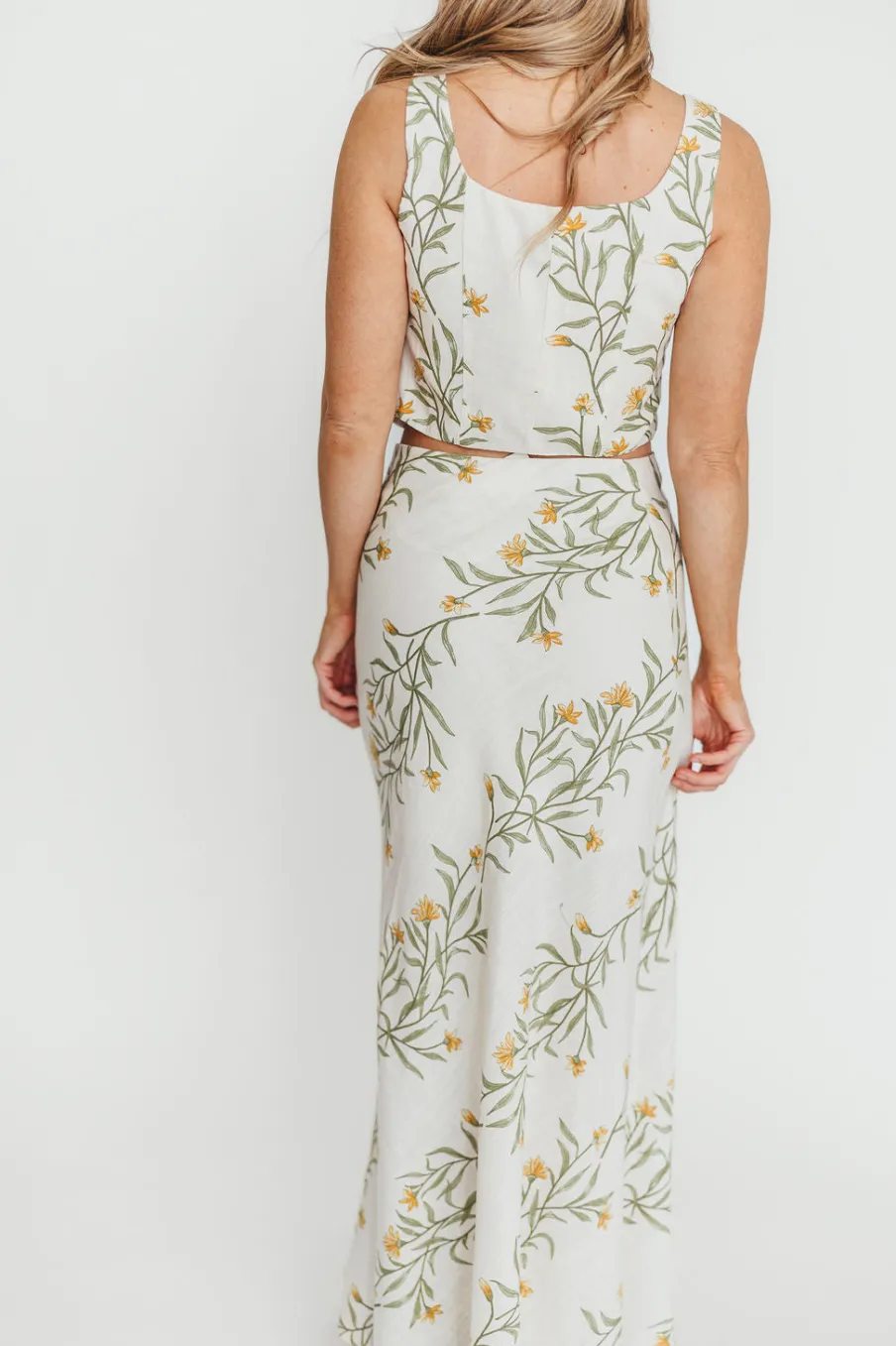 New Worth Collective Sawyer Vest Tank and Maxi Skirt Set in Cream Floral