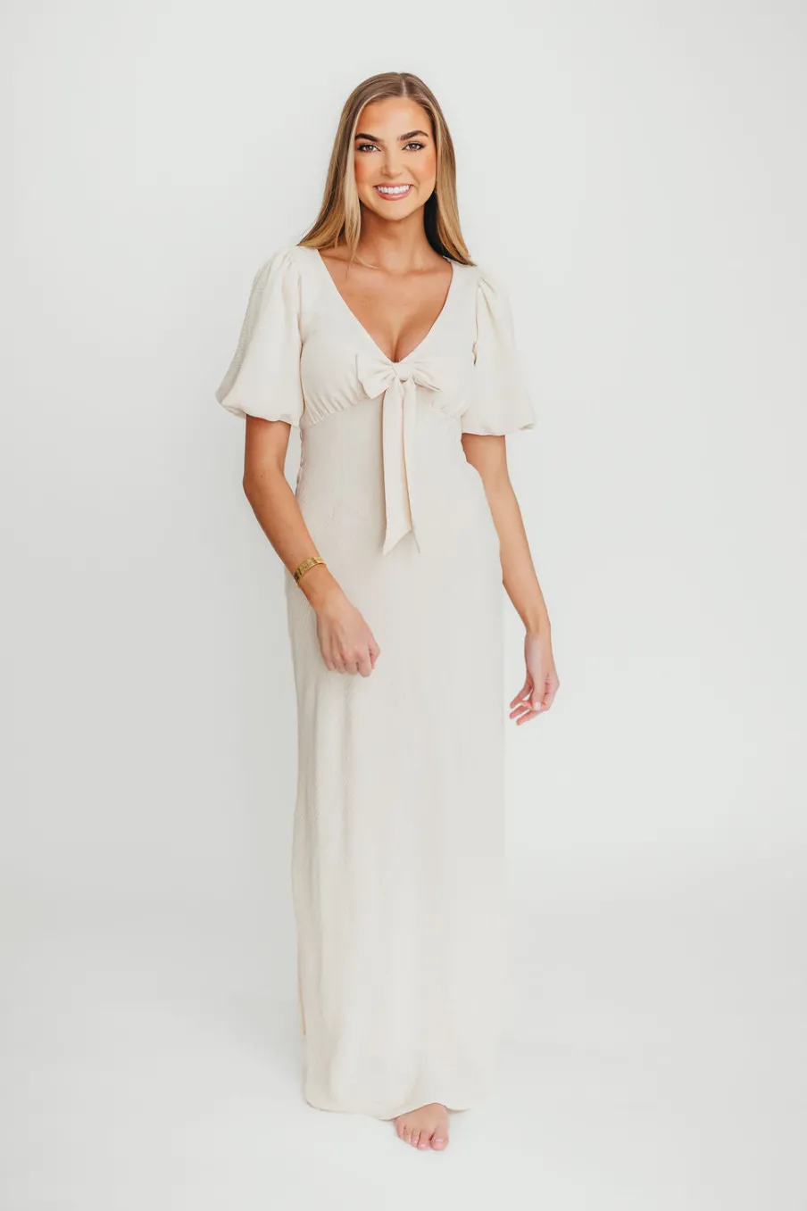 Fashion Worth Collective Selena Bow Front Maxi Dress in Ivory