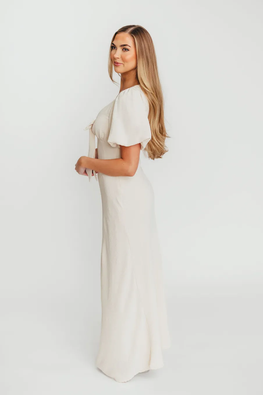 Fashion Worth Collective Selena Bow Front Maxi Dress in Ivory