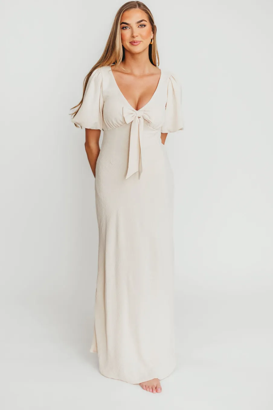 Fashion Worth Collective Selena Bow Front Maxi Dress in Ivory