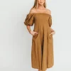 Fashion Worth Collective Serenity Off-The-Shoulder Midi Dress in Coconut