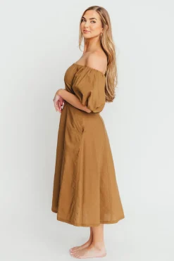 Fashion Worth Collective Serenity Off-The-Shoulder Midi Dress in Coconut