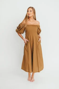 Fashion Worth Collective Serenity Off-The-Shoulder Midi Dress in Coconut