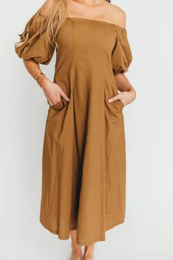 Fashion Worth Collective Serenity Off-The-Shoulder Midi Dress in Coconut