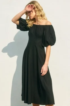 Online Worth Collective Serenity Off-The-Shoulder Midi Dress in Black