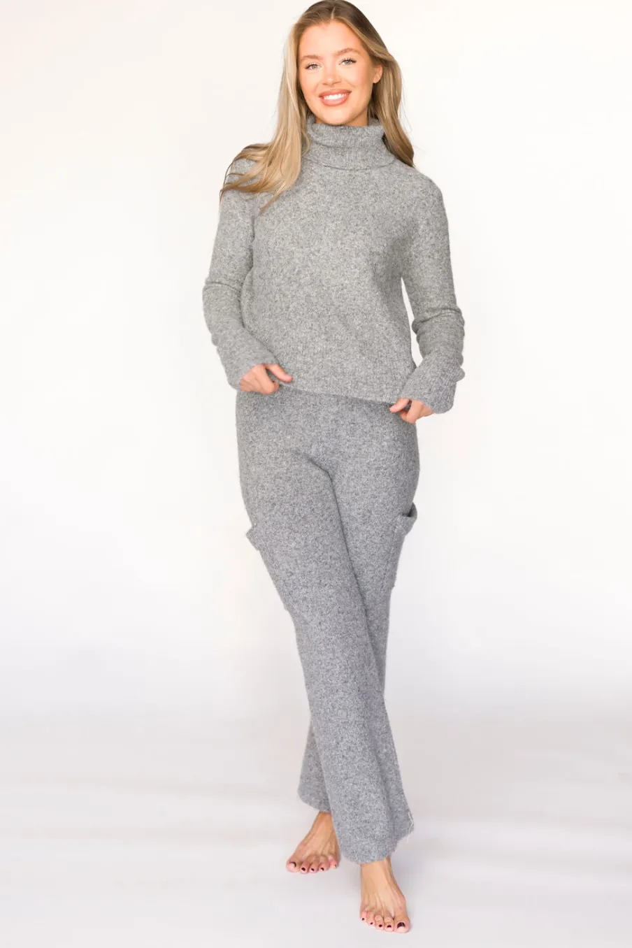 Best Worth Collective Shae Sweater Top and Pants Set in Heather Grey