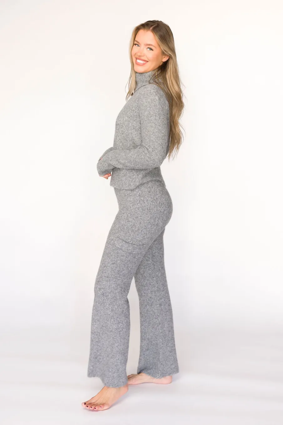 Best Worth Collective Shae Sweater Top and Pants Set in Heather Grey