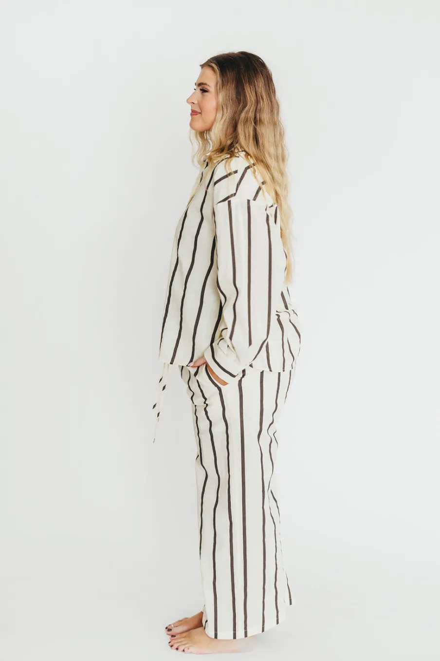 Outlet Worth Collective Sicily Button-Down Top in Black Stripe - Nursing Friendly