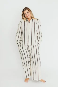 Outlet Worth Collective Sicily Button-Down Top in Black Stripe - Nursing Friendly