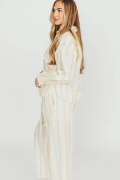 Hot Worth Collective Sicily Button-Down Top in Beige Stripe - Nursing Friendly