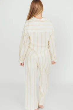 Hot Worth Collective Sicily Button-Down Top in Beige Stripe - Nursing Friendly