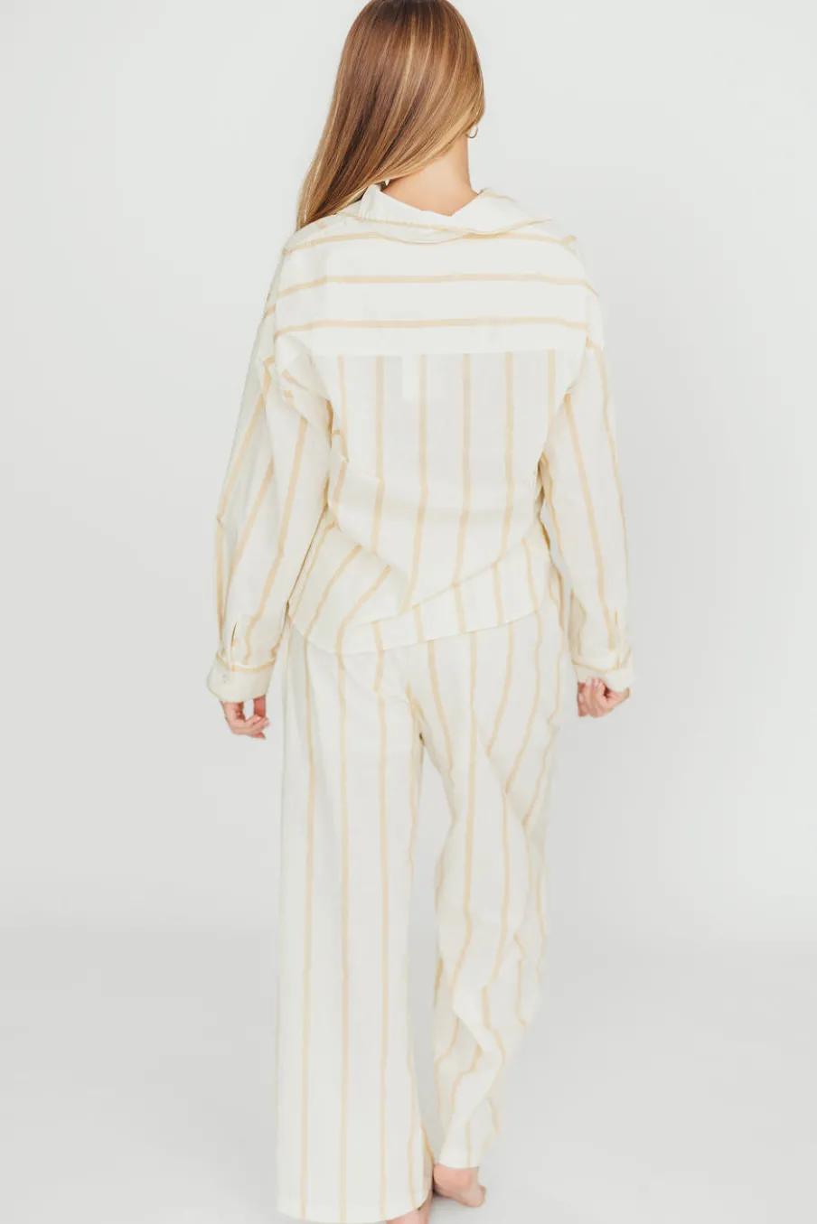 Hot Worth Collective Sicily Button-Down Top in Beige Stripe - Nursing Friendly
