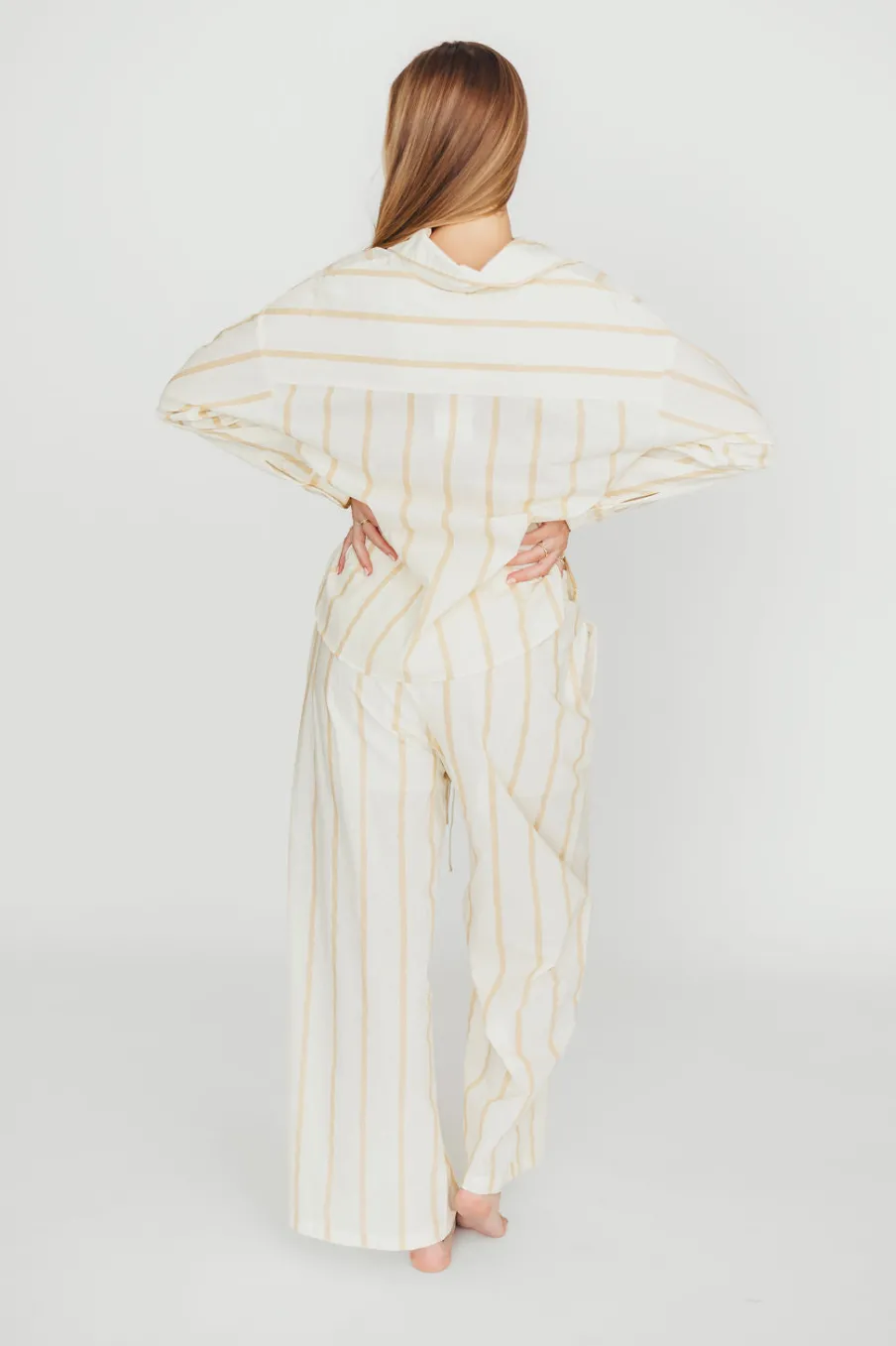Hot Worth Collective Sicily Button-Down Top in Beige Stripe - Nursing Friendly