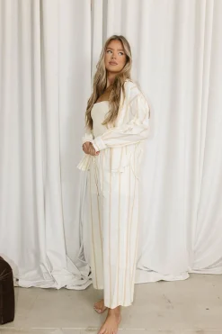 Hot Worth Collective Sicily Button-Down Top in Beige Stripe - Nursing Friendly