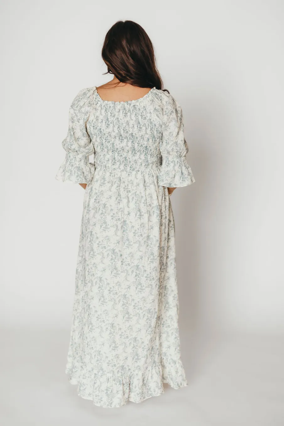 Fashion Worth Collective Sienna 100% Cotton Puff Sleeve Maxi Dress in Blue Floral - Bump Friend