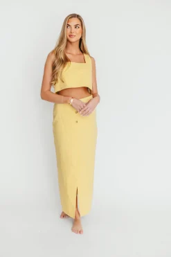 Outlet Worth Collective Sierra Linen Crop Top and Skirt Set in Light Yellow