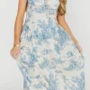 Clearance Worth Collective Skyla 100% Cotton Toile Midi Dress with Tie in Blue