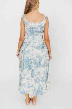 Clearance Worth Collective Skyla 100% Cotton Toile Midi Dress with Tie in Blue