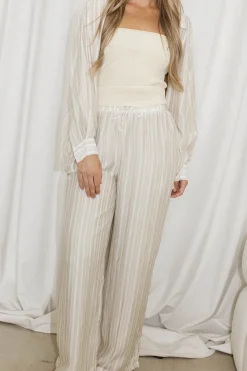 Best Worth Collective Sloane Striped Button-Down Shirt and Pants Set in Natural - Nursing Fr