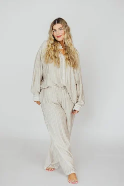 Best Worth Collective Sloane Striped Button-Down Shirt and Pants Set in Natural - Nursing Fr
