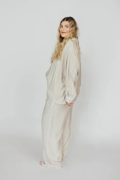 Best Worth Collective Sloane Striped Button-Down Shirt and Pants Set in Natural - Nursing Fr