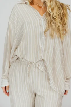 Best Worth Collective Sloane Striped Button-Down Shirt and Pants Set in Natural - Nursing Fr