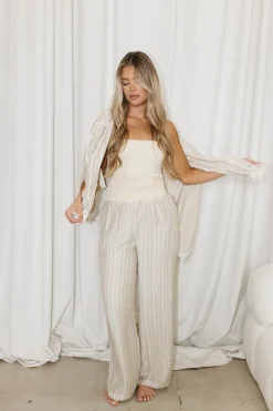 Best Worth Collective Sloane Striped Button-Down Shirt and Pants Set in Natural - Nursing Fr