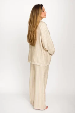 Best Worth Collective Sloane Striped Button-Down Shirt and Pants Set in Natural - Nursing Fr