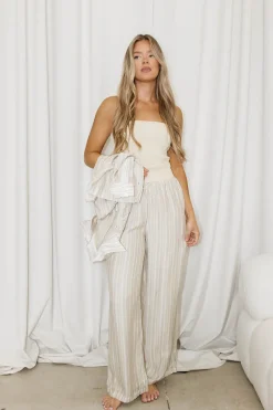 Best Worth Collective Sloane Striped Button-Down Shirt and Pants Set in Natural - Nursing Fr