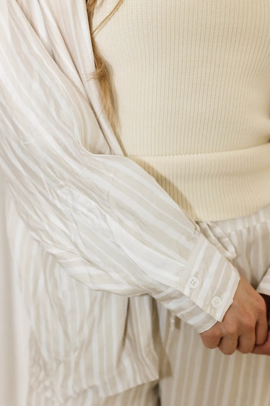 Best Worth Collective Sloane Striped Button-Down Shirt and Pants Set in Natural - Nursing Fr